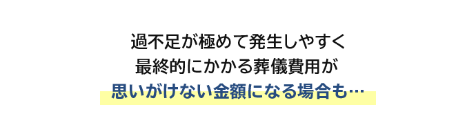 過不足が極めて発生しやすく 最終的にかかる葬儀費用が思いがけない金額になる場合も…